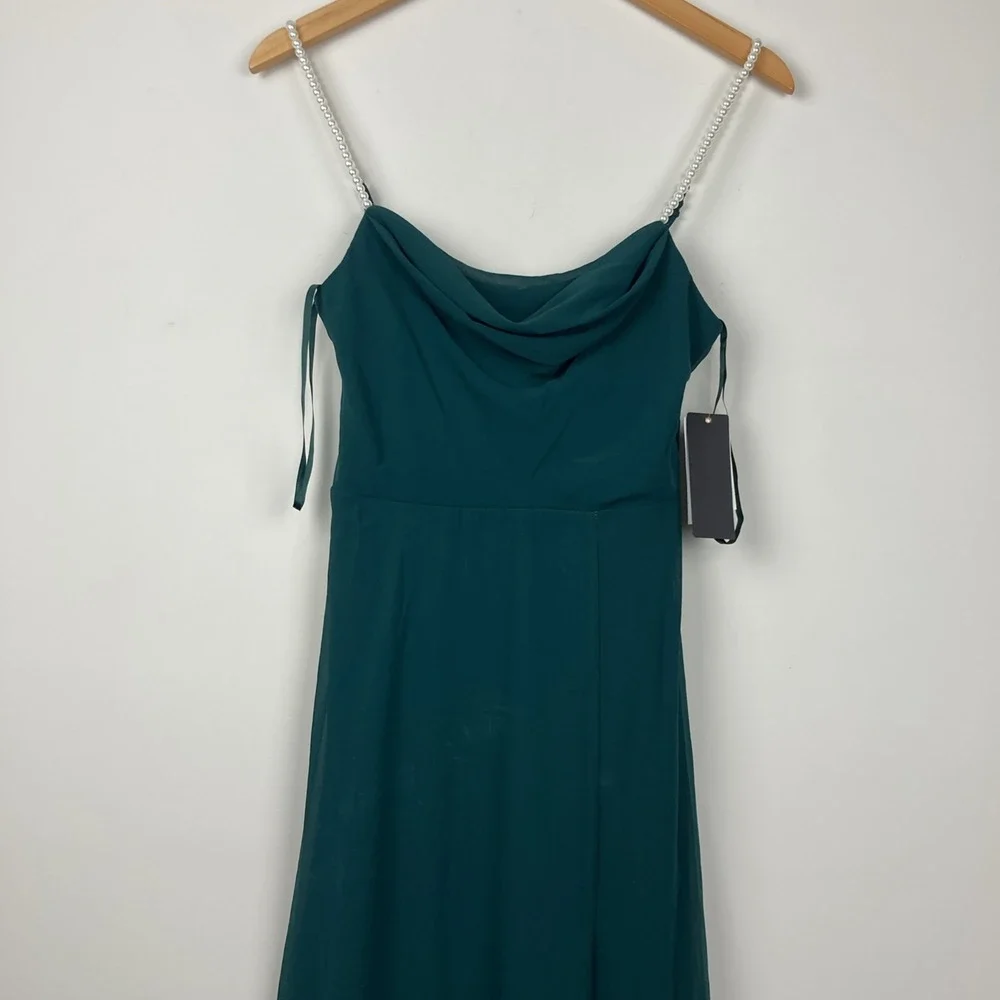 City Studios Juniors Drape Neck Faux Peal Strap Gown Junior Size 3/4 Deep Forest